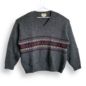 Vintage Fair Isle Wool Sweater XXL Eddie Bauer 90s V Neck Grandpa Pullover
